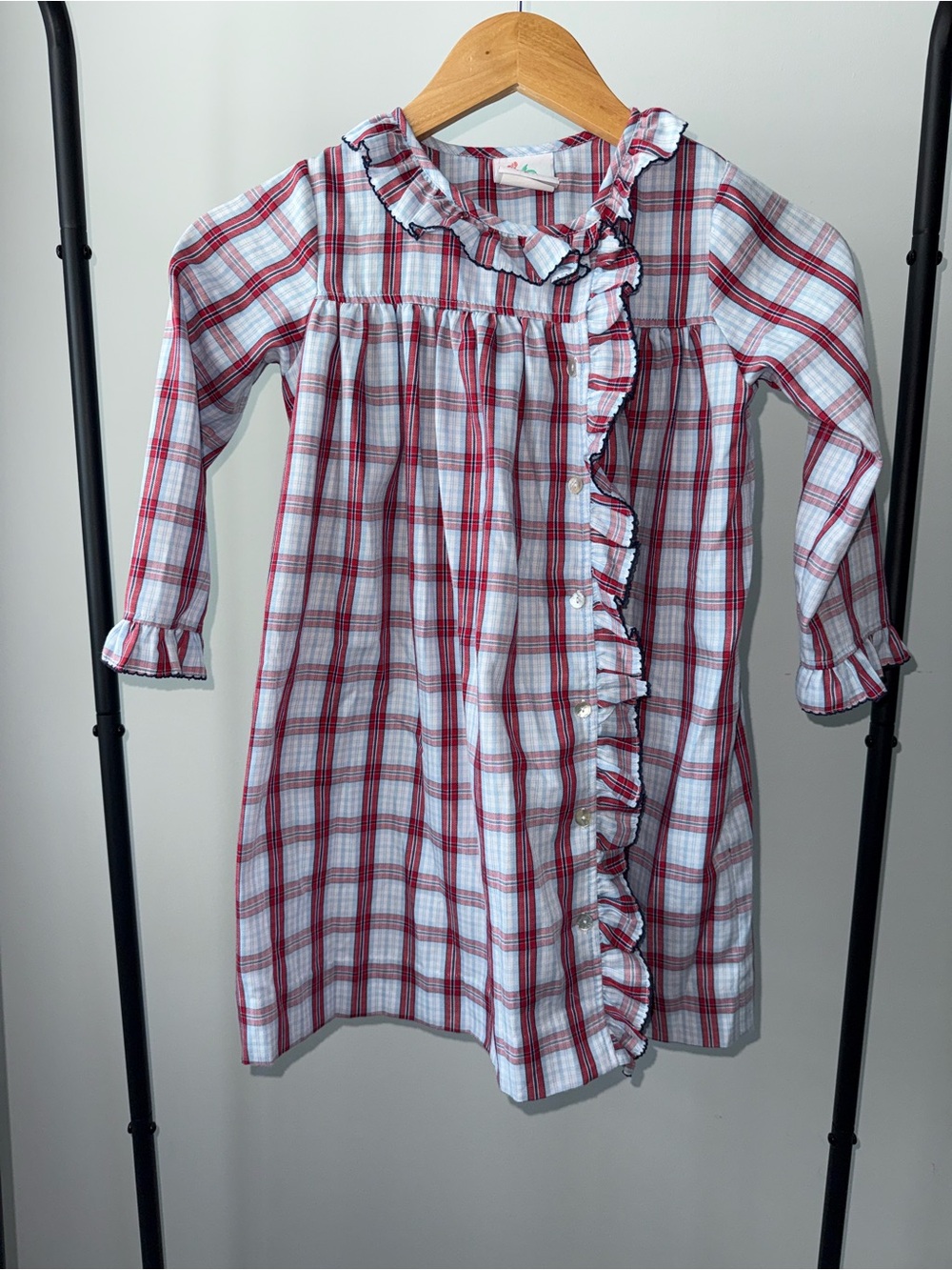 Girls Shrimp $ Grits Plaid Ruffle-Trim Long Sleeve Dress